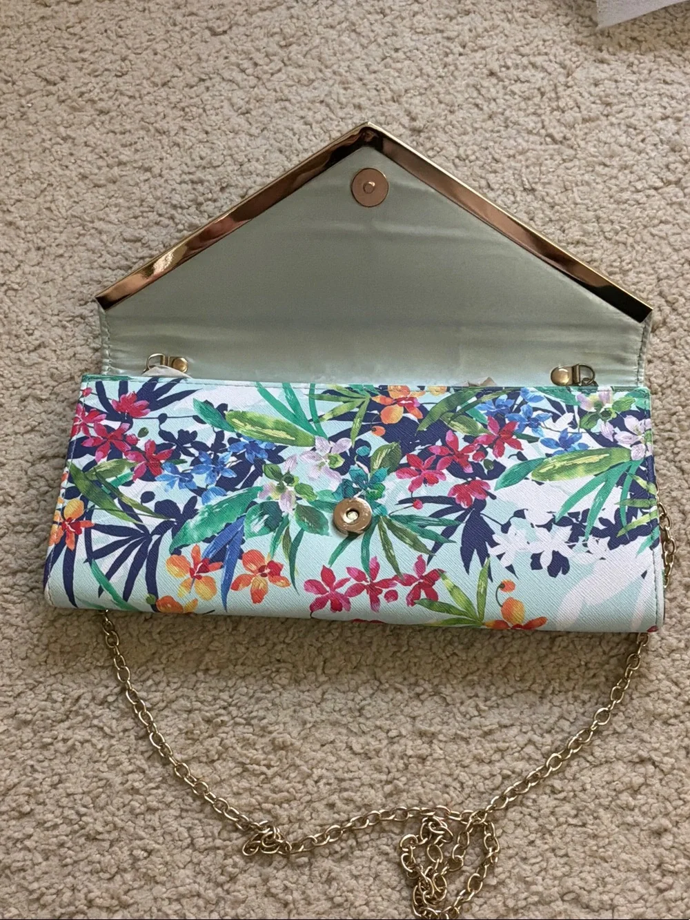 ALDO Mint Floral Convertible Clutch with Gold Chain